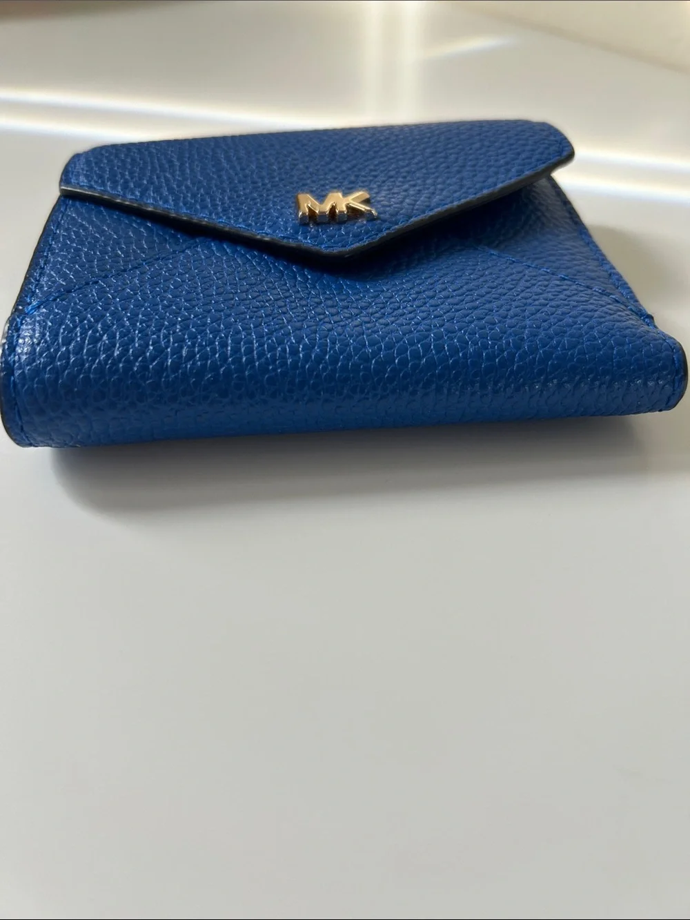 Michael Kors Cobalt Pebbled Leather Envelope Wallet with Gold MK - Picture 4 of 6